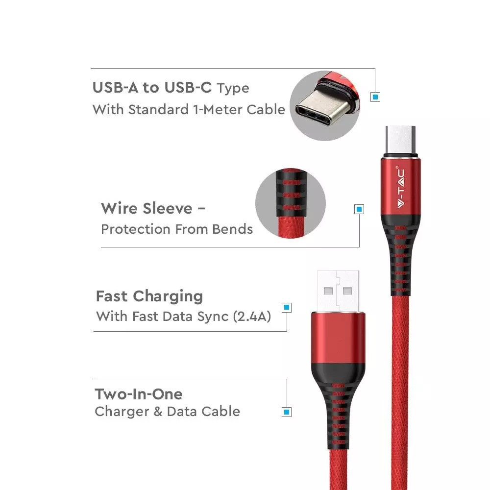 Kabel USB Typ-C 1M 2.4A Czerwony 