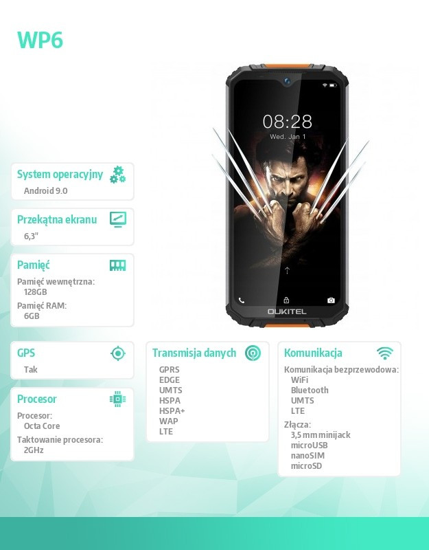 Smartfon WP6 6/128 DualSIM Pomarańczowy 