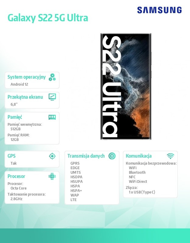 Smartfon Galaxy S22 DualSIM 5G Ultra 12/512GB biały