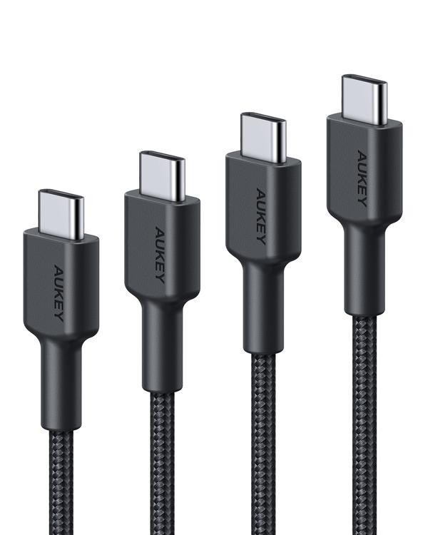 CB-CD37 zestaw 4 szt. nylonowych kabli Quick Charge USB C -USB C | 0.3m 1m 2m 3m | 4 szt. | 5 Gbps | 3A | 60W PD | 20V