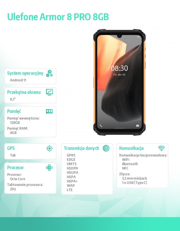 Smartfon Armor 8 Pro LTE 6/128GB IP68/IP69K 5580mAh Dual SIM Pomarańczowy