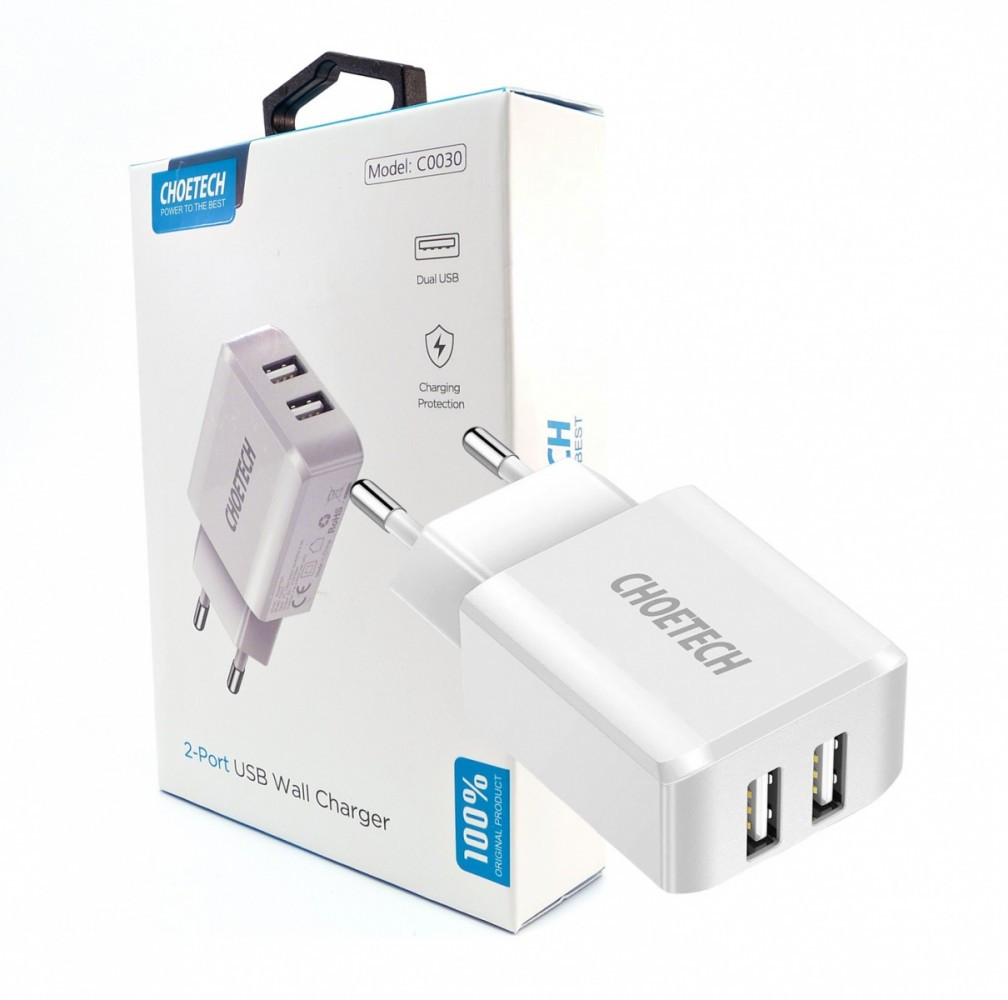 C0030 White Ładowarka sieciowa 2xUSB 2.2A 12W