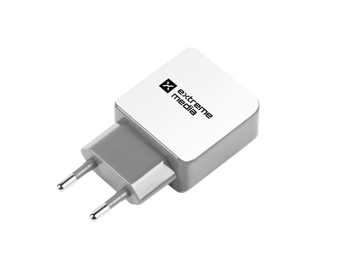 Uniwersalna ładowarka sieciowa 2xUSB 2.1A (BLISTER) EXTREME MEDIA biało-szara