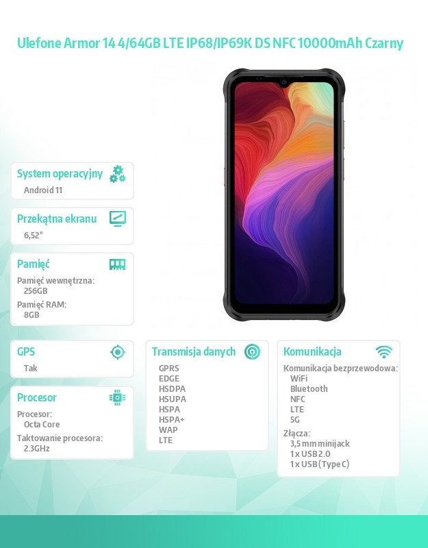 Smartfon Armor 14 4/64GB LTE IP68/IP69K DS NFC 10000mAh Czarny 