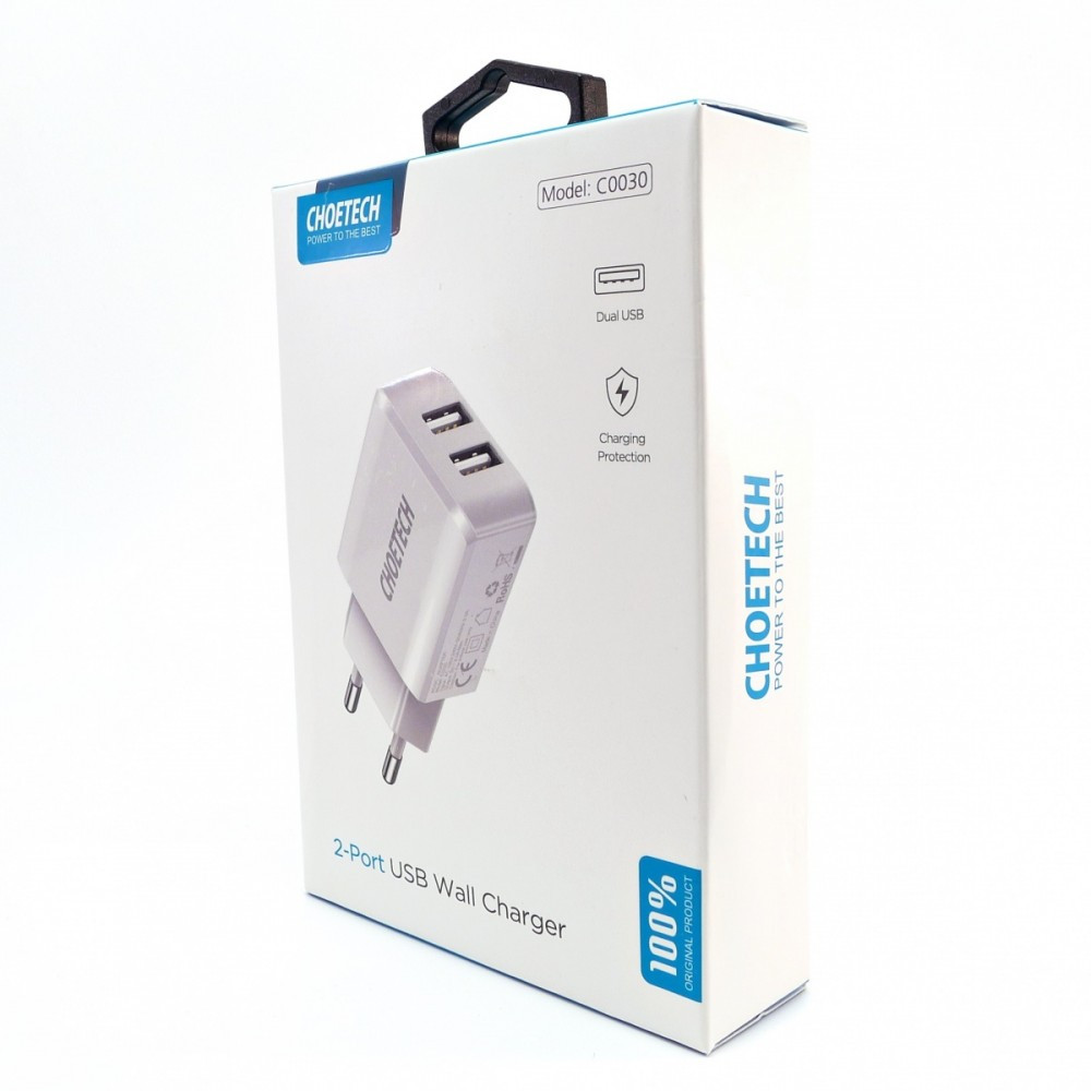 C0030 White Ładowarka sieciowa 2xUSB 2.2A 12W