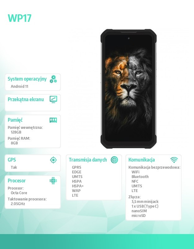 Smartfon WP17 8/128GB DualSIM Czarny 