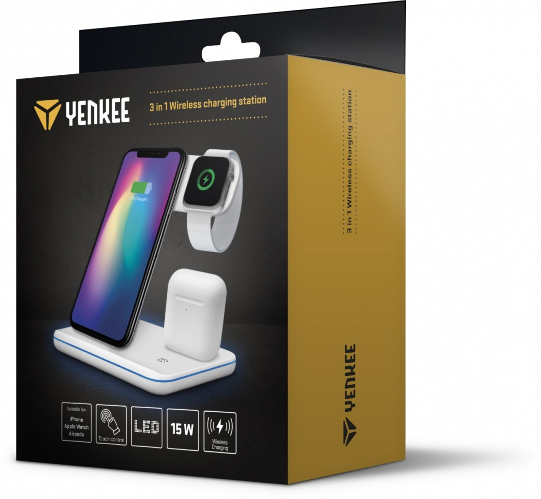 Podstawka ładujaca bezprzewodowa 3w1 YAC 5300WH 15W Apple 