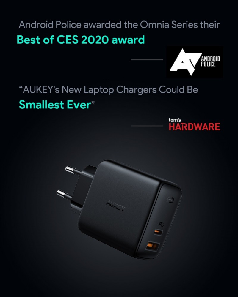 PA-B3 Omnia GaN ładowarka sieciowa 2xUSB Power Delivery (1xUSB A+1xUSB C) 65W 5.4A