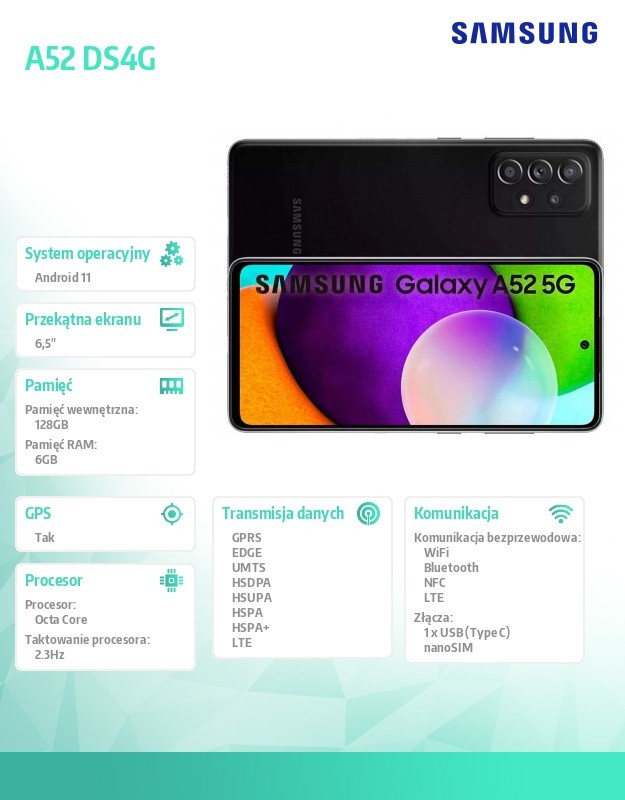 Smartfon GALAXY A52 Dual SIM 4G 6/128GB Czarny Enterprise