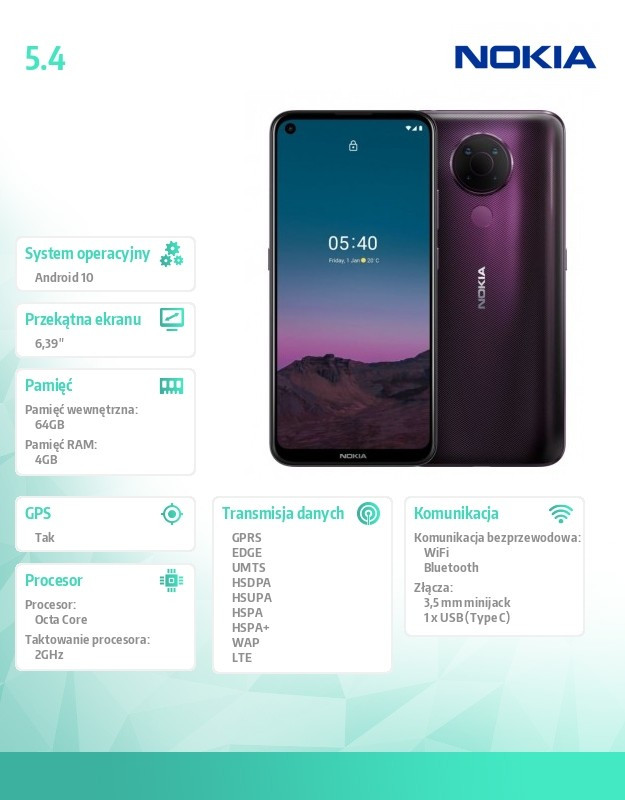 Smartfon 5.4 Dual SIM 4/64 fioletowy