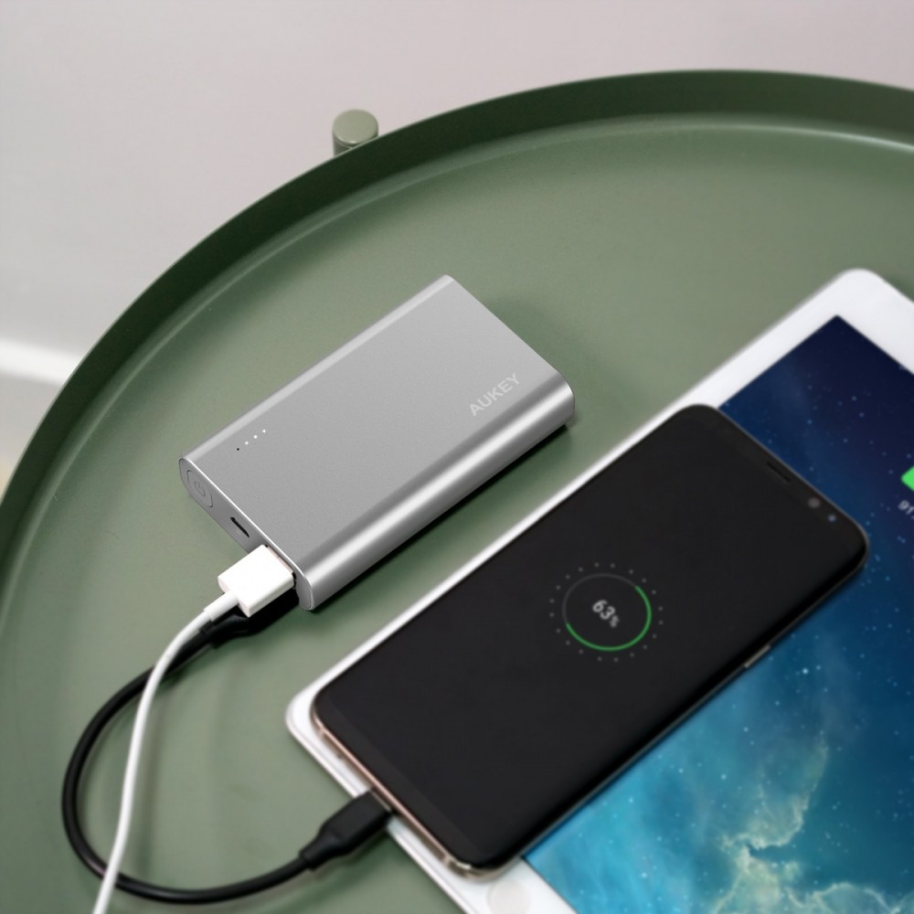 PB-AT10 Grey ultraszybki aluminiowy Power Bank | 10050 mAh | 3xUSB | 5.4A | Quick Charge 3.0 | kabel micro USB 