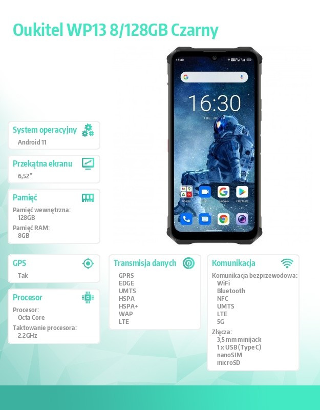 Smartfon WP13 NFC 8/128GB 5280mAh Czarny 