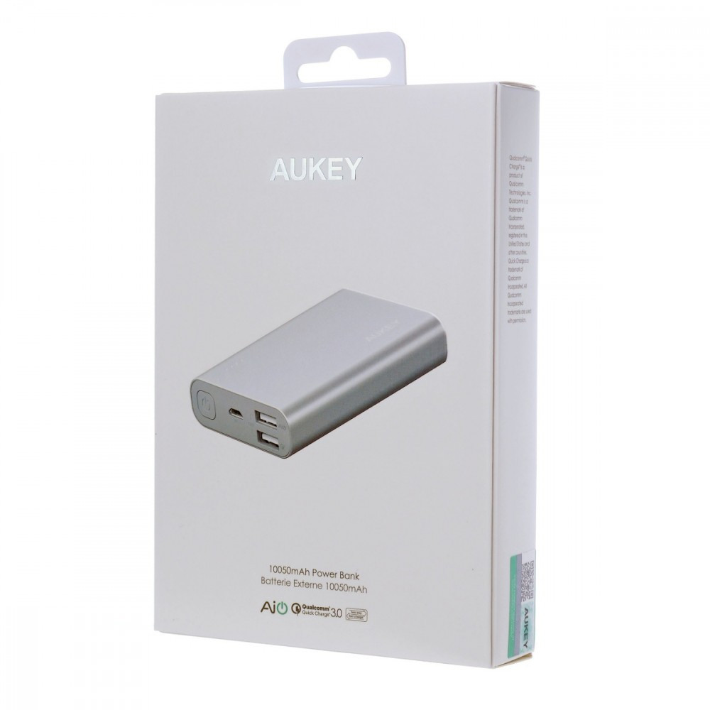 PB-AT10 Grey ultraszybki aluminiowy Power Bank | 10050 mAh | 3xUSB | 5.4A | Quick Charge 3.0 | kabel micro USB 