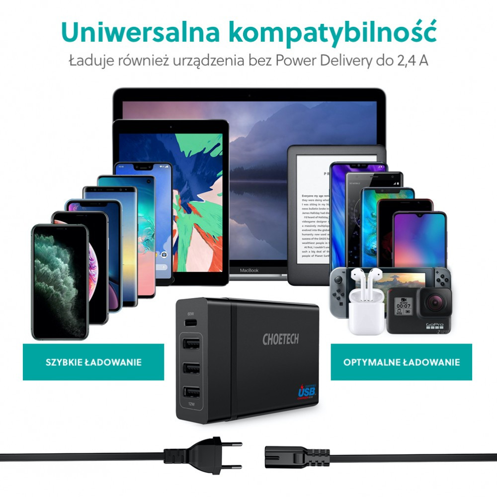PD72-1C3U Black Ładowarka sieciowa 4xUSB 72W Power Delivery