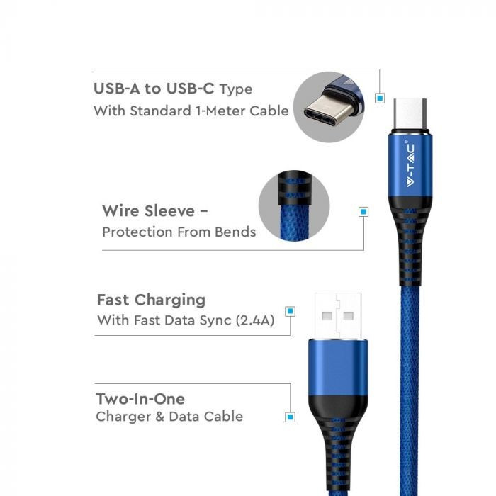 Kabel USB M - USB Typ-C M 1M 2.4A 