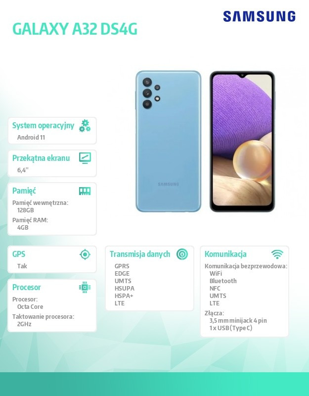 Smartfon GALAXY A32 Dual SIM 4G 4/128GB Niebieski