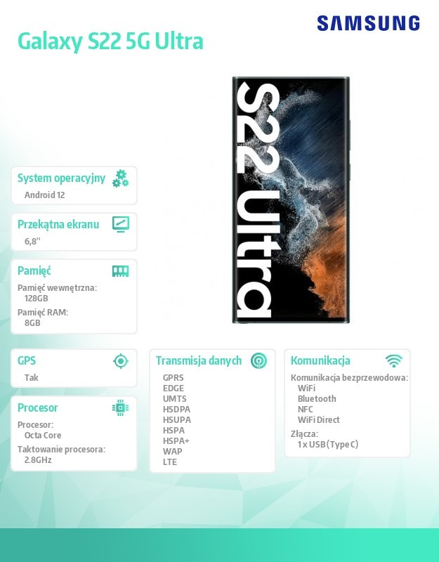 Smartfon Galaxy S22 DualSIM 5G Ultra 8/128GB zielony
