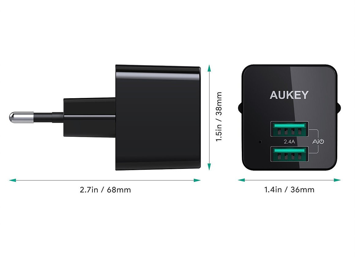 PA-U32 Black Mini ładowarka sieciowa 2xUSB AiPower 4.8A 12W 