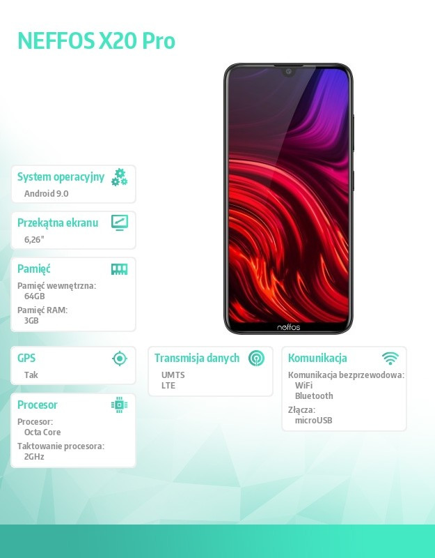 Smartfon NEFFOS X20 Pro Obsydianowa czerń