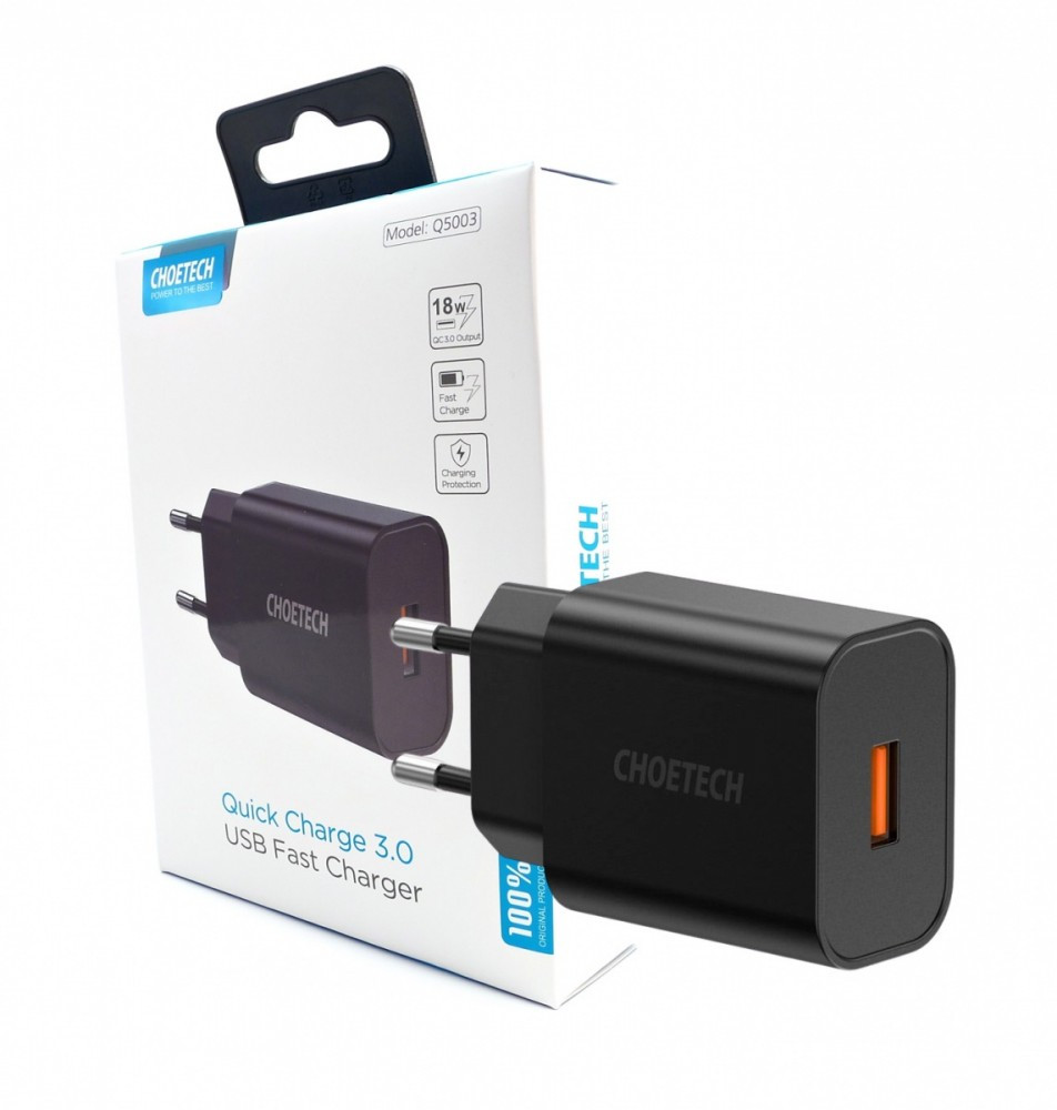 Q5003 Black Ładowarka sieciowa 1xUSB Quick Charge 3.0 3A 18W