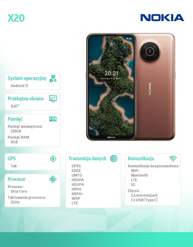 Smartfon  X20 DUAL SIM 5G 8/128 GB SAND