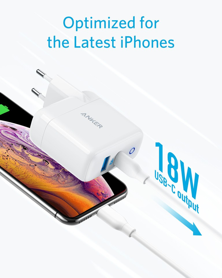 Ładowarka PowerPort PD+2 18W USB-C + 15W USB-A EU White