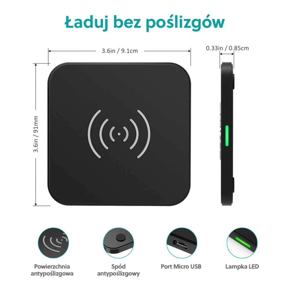 T511-S Black Ładowarka bezprzewodowa indukcyjna 10W 2A