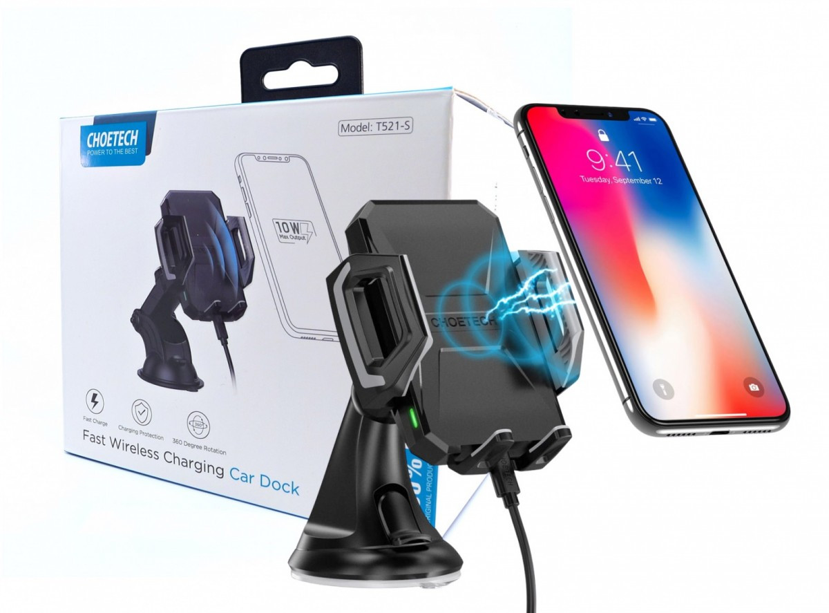 T521-S Black Uchwyt samochodowy / ładowarka bezprzewodowa 10W USB-C Qi
