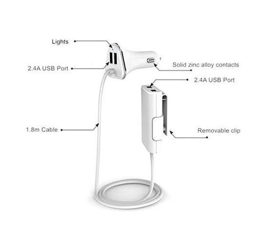 Rozdzielacz przedłużacz gniazda zapalniczki C-400 4xUSB 9,6A