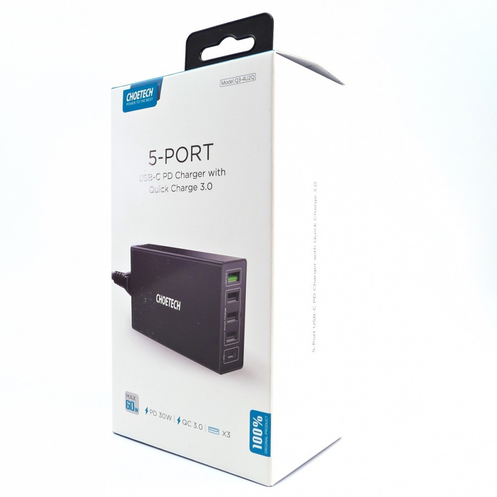 Q3-4U2Q Black Ładowarka sieciowa 5xUSB Quick Charge 3.0 60W Power Delivery