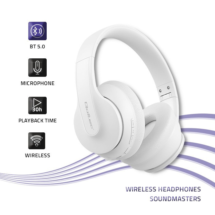 Słuchawki bezprzewodowe z mikrofonem | BT 5.0 AB | Białe 