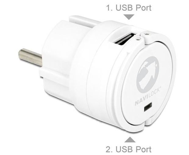 Ładowarka sieciowa NAVILOCK 2X USB 2.1A 100-240V biała mini rozmiar