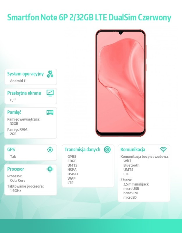 Smartfon Note 6P 2/32GB LTE DualSim Czerwony
