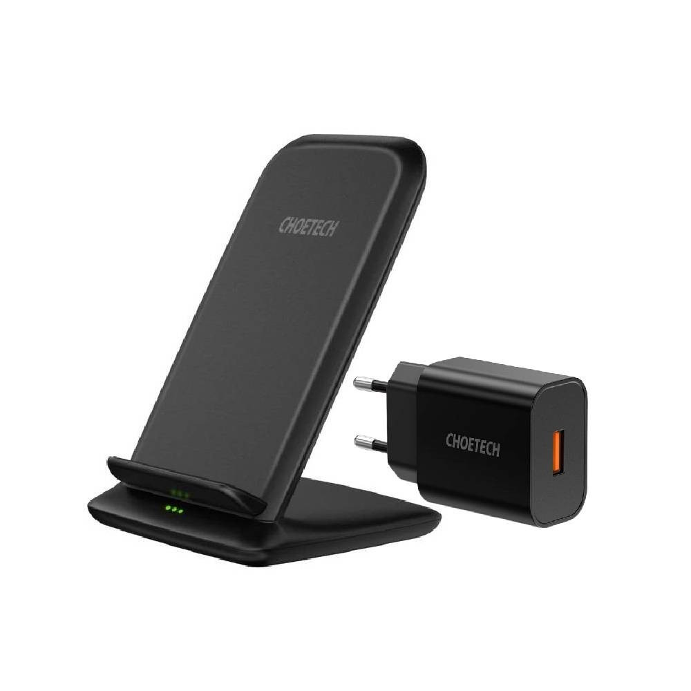 T555-F Black Ładowarka bezprzewodowa indukcyjna 15W Qi Fast Charge + ładowarka sieciowa Quick Charge 18W