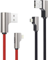 CB-AL01 zestaw nylonowych kabli USB - Lightning | 2m | 2 szt. | wtyki 90 stopni | certyfikat MFi Apple 